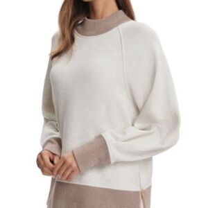 Varley Cream and Taupe Cowl Neck Sweater